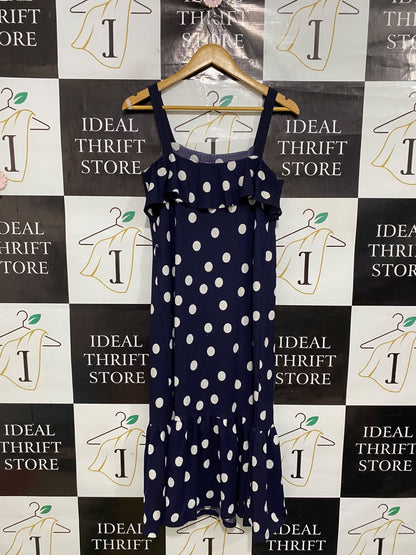 F&F |S| BUST 16| A47| NAVY AND WHITE POLKA-DOT RUFFLE TECHNICAL UTILITY MIDI DRESS