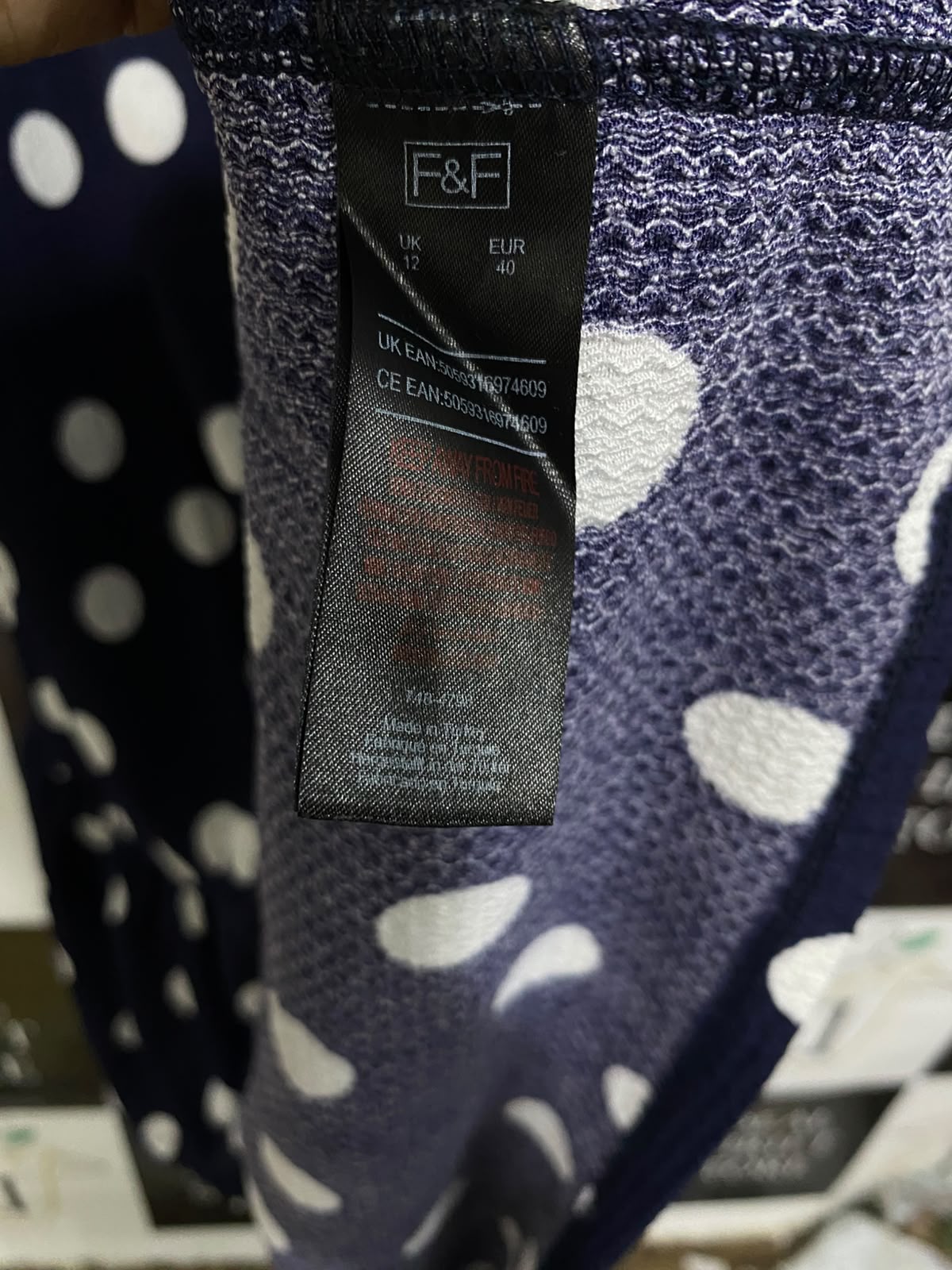 F&F |S| BUST 16| A47| NAVY AND WHITE POLKA-DOT RUFFLE TECHNICAL UTILITY MIDI DRESS