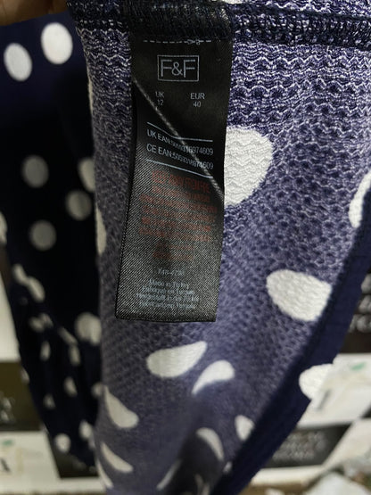 F&F |S| BUST 16| A47| NAVY AND WHITE POLKA-DOT RUFFLE TECHNICAL UTILITY MIDI DRESS