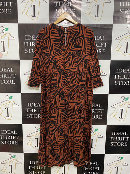 ANKO |XL| BUST 22| A47| RUST AND BLACK ABSTRACT PRINT TECHNICAL UTILITY MIDI DRESS