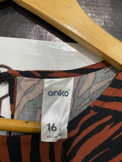 ANKO |XL| BUST 22| A47| RUST AND BLACK ABSTRACT PRINT TECHNICAL UTILITY MIDI DRESS