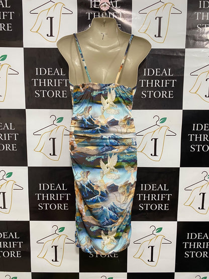 PRETTYLITTLE THING |S| BUST 15| A47| RENAISSANCE ART-PRINT COWL-NECK TECHNICAL UTILITY MIDI DRESS