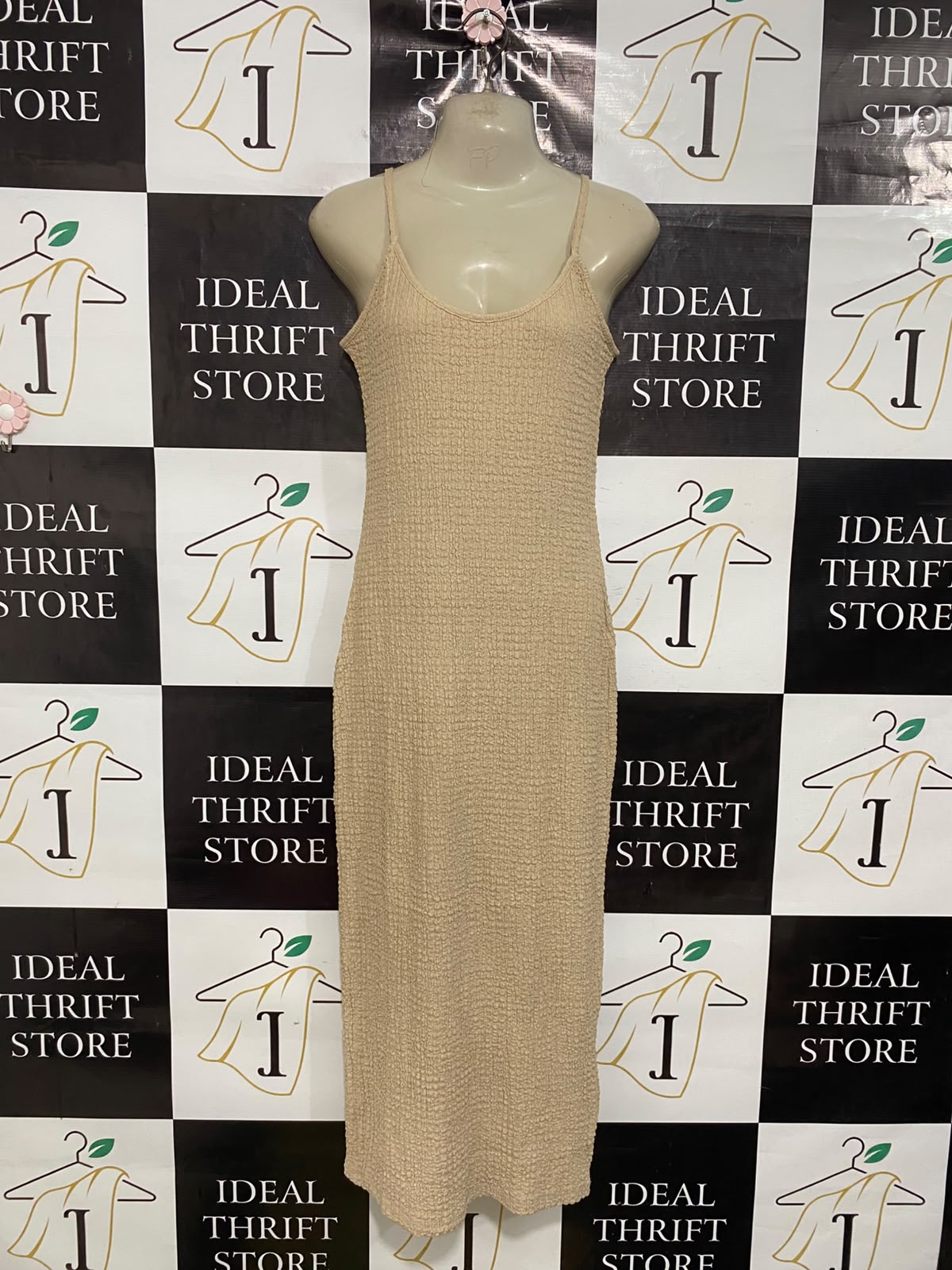 LC WAIKIKI |S| BUST 16| A47| NUDE TEXTURED CRINKLE TECHNICAL UTILITY MIDI SLIP DRESS