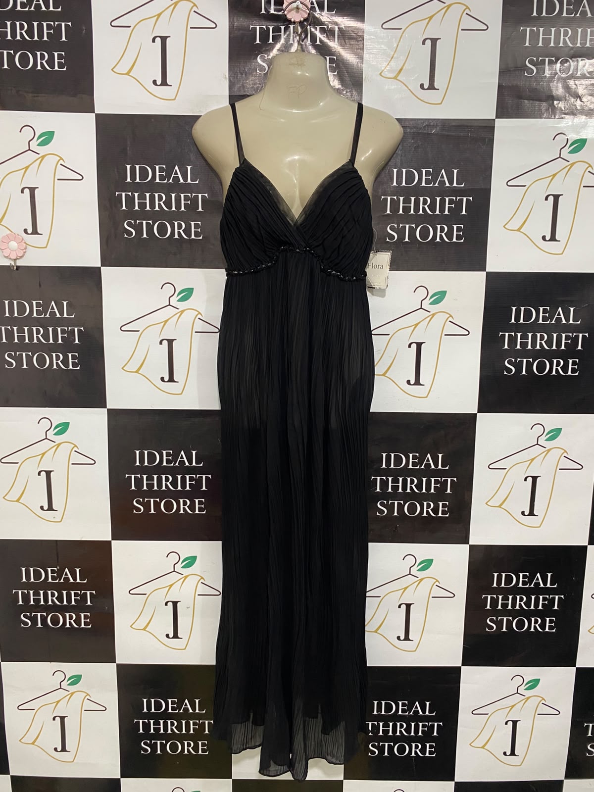FLORA |M| BUST 16| A47| BLACK PLEATED TECHNICAL UTILITY MAXI DRESS
