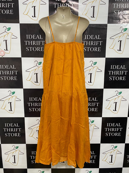 PRIMARK CARES |M| BUST 18| A47| MUSTARD BUTTON-FRONT TIERED TECHNICAL UTILITY MAXI DRESS