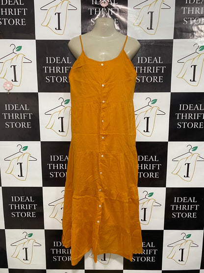 PRIMARK CARES |M| BUST 18| A47| MUSTARD BUTTON-FRONT TIERED TECHNICAL UTILITY MAXI DRESS