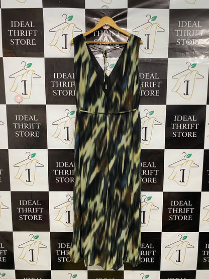 H&M |M| BUST 19| A47|  OLIVE AND ABSTRACT MULTI-PRINT TECHNICAL UTILITY MAXI DRESS