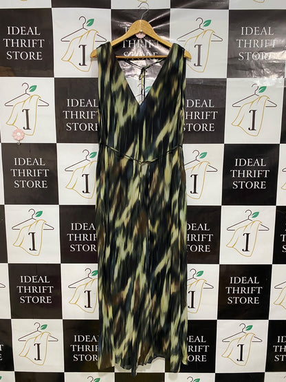H&M |M| BUST 19| A47|  OLIVE AND ABSTRACT MULTI-PRINT TECHNICAL UTILITY MAXI DRESS