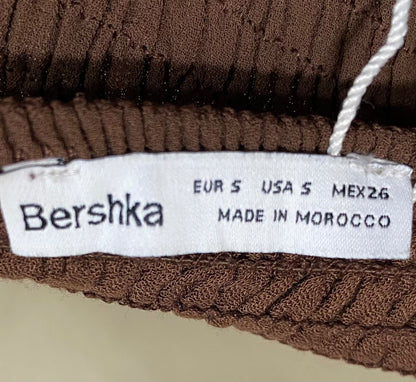 BERSHKA |S| BUST 15| A47| BROWN RUCHED BODYCON TECHNICAL UTILITY MINI DRESS