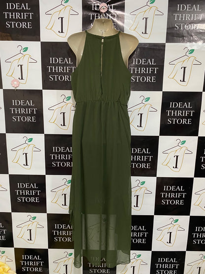 SELECT |M| BUST 17| A47| OLIVE HIGH-LOW HALTER TECHNICAL UTILITY MIDI DRESS