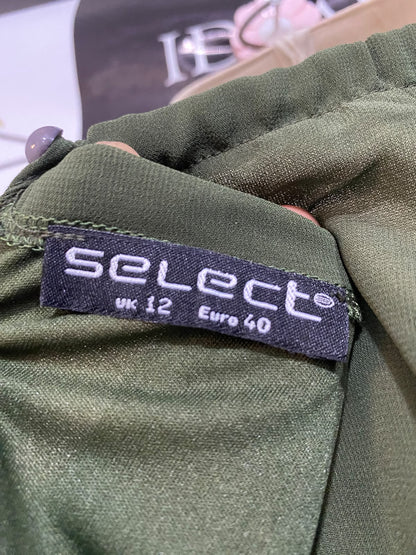 SELECT |M| BUST 17| A47| OLIVE HIGH-LOW HALTER TECHNICAL UTILITY MIDI DRESS