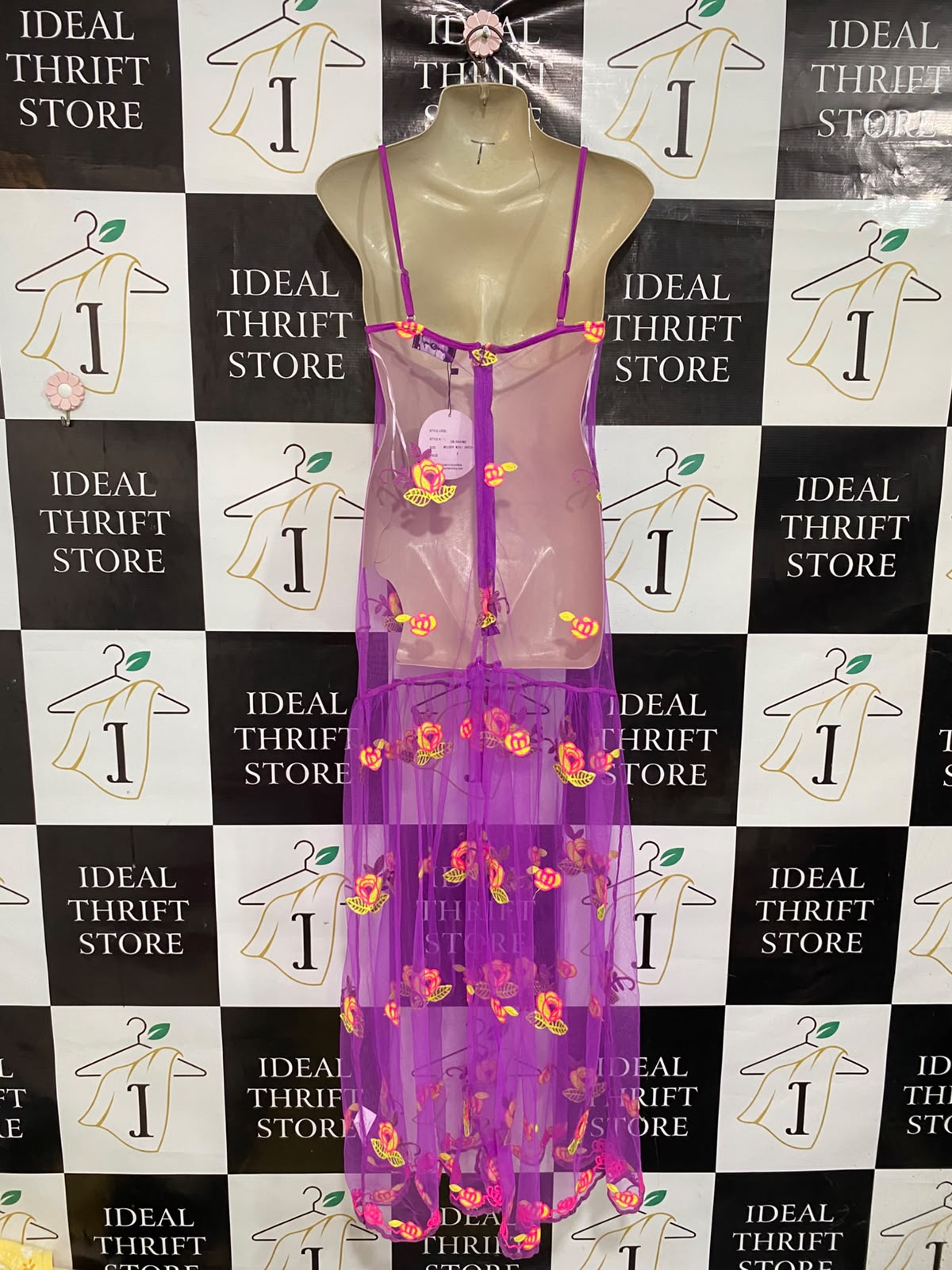 EBONIE N IVORY |S| BUST 15| A47| PURPLE MESH FLORAL-EMBROIDERED TECHNICAL UTILITY MAXI DRESS