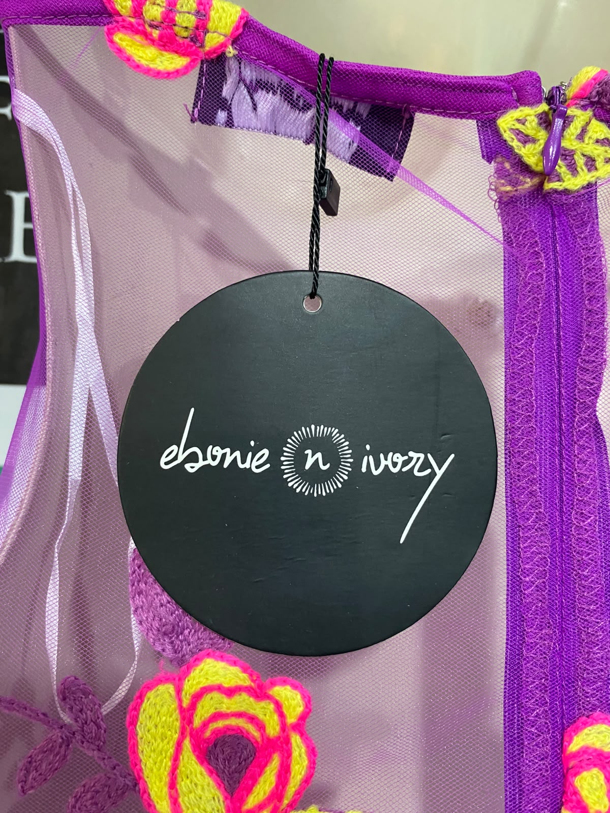 EBONIE N IVORY |S| BUST 15| A47| PURPLE MESH FLORAL-EMBROIDERED TECHNICAL UTILITY MAXI DRESS