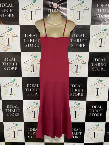 SHEIN |XS| BUST 15| A47| BURGUNDY RUCHED COWL-NECK TECHNICAL UTILITY MIDI DRESS