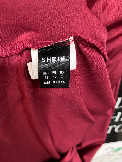 SHEIN |XS| BUST 15| A47| BURGUNDY RUCHED COWL-NECK TECHNICAL UTILITY MIDI DRESS