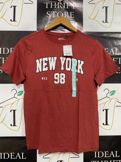 ANKO |S| BUST 17| A46| RUST RED NEW YORK 98 GRAPHIC-PRINT TECHNICAL UTILITY TEE