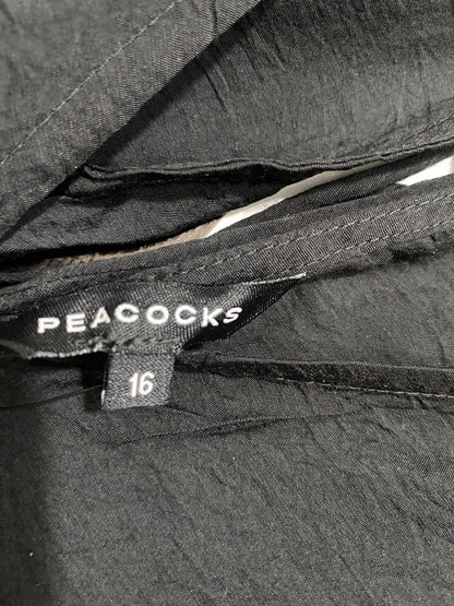 PEACOCKS |L| BUST 20| A46| BLACK V-NECK EMPIRE-WAIST TECHNICAL UTILITY DRESS