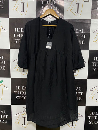 PEACOCKS |L| BUST 20| A46| BLACK V-NECK EMPIRE-WAIST TECHNICAL UTILITY DRESS