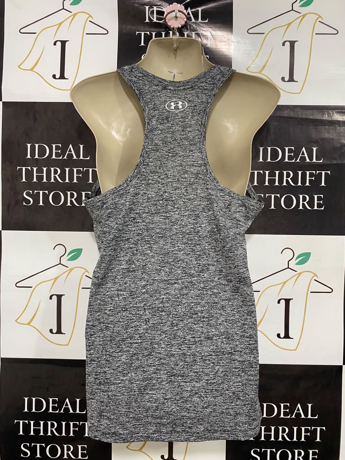 UNDER ARMOUR |M| BUST 18| A46| BLACK AND WHITE MARLED SCOOP-NECK TECHNICAL UTILITY TANK TOP