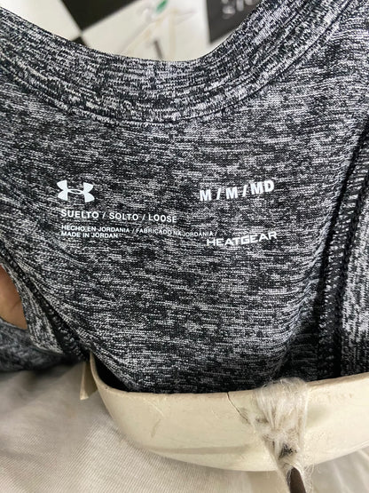 UNDER ARMOUR |M| BUST 18| A46| BLACK AND WHITE MARLED SCOOP-NECK TECHNICAL UTILITY TANK TOP