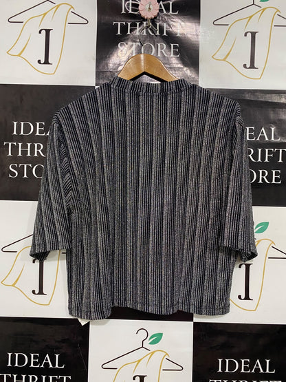 ZARA TRAFALUC |M| BUST 21| A46| BLACK AND SILVER METALLIC STRIPED TECHNICAL UTILITY BOXEY TOP