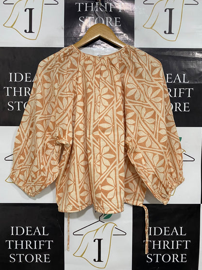 ANKO |XL| BUST 25| A46| CAMEL GEOMETRIC FLORAL-PRINT TECHNICAL UTILITY BLOUSE