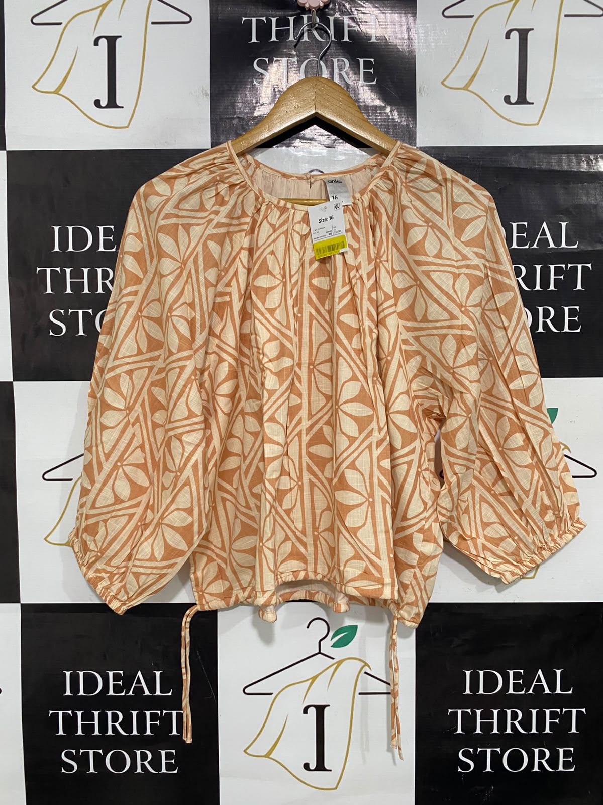 ANKO |XL| BUST 25| A46| CAMEL GEOMETRIC FLORAL-PRINT TECHNICAL UTILITY BLOUSE