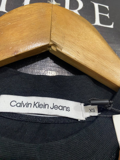 CALVIN KLEIN JEANS |XS| BUST 17| A46|BLACK  LOGO-PRINT TECHNICAL UTILITY DRESS