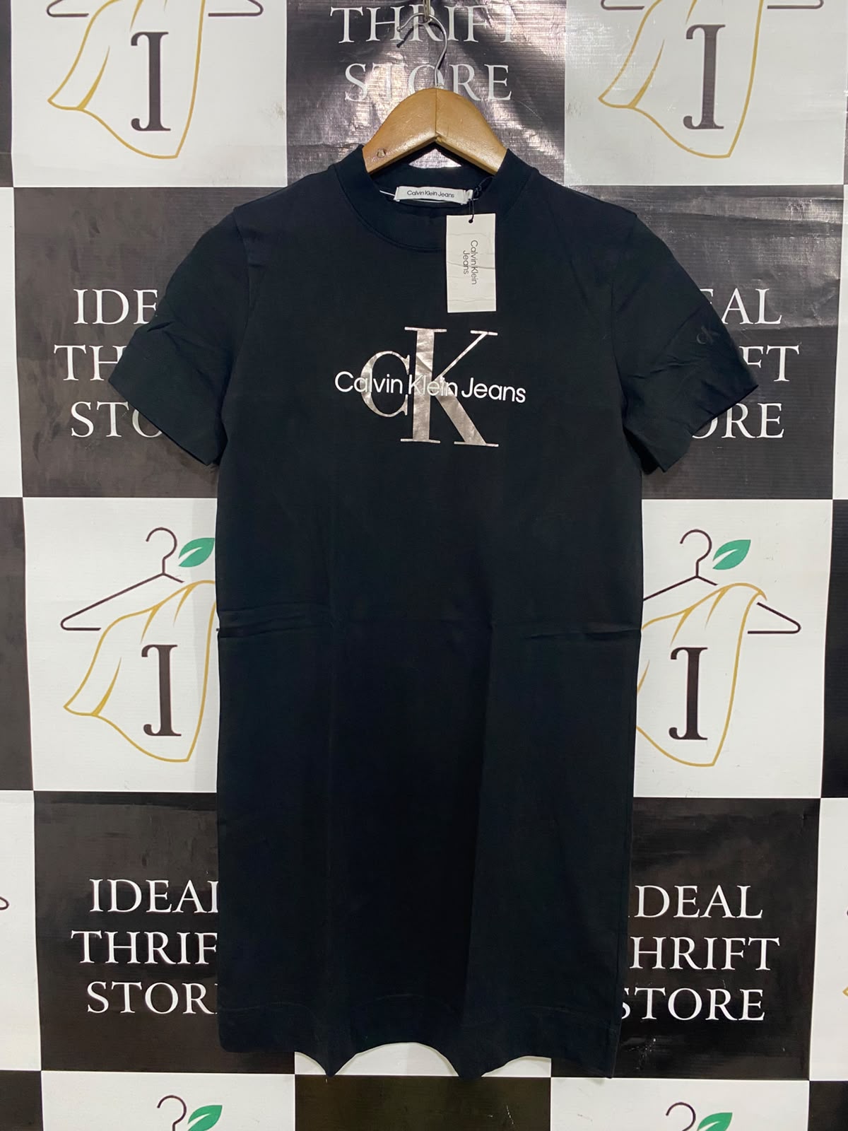 CALVIN KLEIN JEANS |XS| BUST 17| A46|BLACK  LOGO-PRINT TECHNICAL UTILITY DRESS
