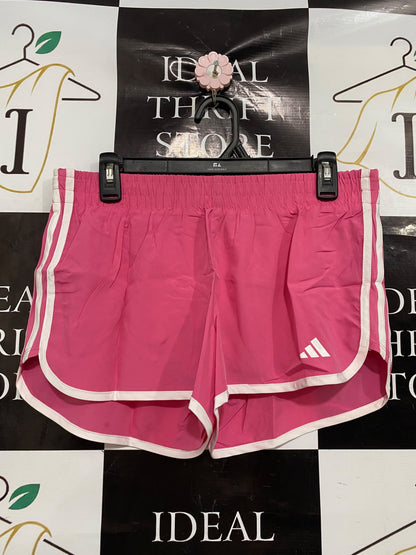 ADIDAS |L| WAIST 32| A46| PINK AND WHITE ADIDAS 3-STRIPE TECHNICAL UTILITY ATHLETIC SHORTS