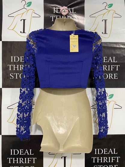 REVERSE |S| BUST 15| A46| ROYAL BLUE LACE-SLEEVE TECHNICAL UTILITY CROP TOP