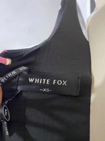 WHITE FOX |XS| BUST 15| A46| BLACK AND PINK FLORAL-PRINT CORSET TECHNICAL UTILITY CROP TOP