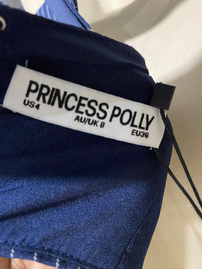 PRINCESS POLLY |S| BUST 16| A46| NAVY PINSTRIPE SWEETHEART-NECK TECHNICAL UTILITY CROP TOP