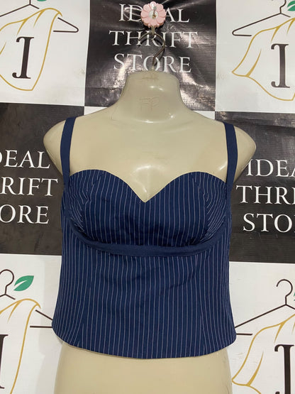 PRINCESS POLLY |S| BUST 16| A46| NAVY PINSTRIPE SWEETHEART-NECK TECHNICAL UTILITY CROP TOP