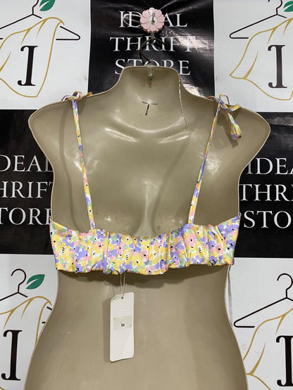 RUNAWAY HEART |S| BUST 16| A46| PASTEL FLORAL TIE-STRAP TECHNICAL UTILITY CROP TOP
