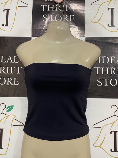 GLASSONS |XS| BUST 14| A46| BLACK STRAPLESS TUBE-TOP TECHNICAL UTILITY CROP TOP