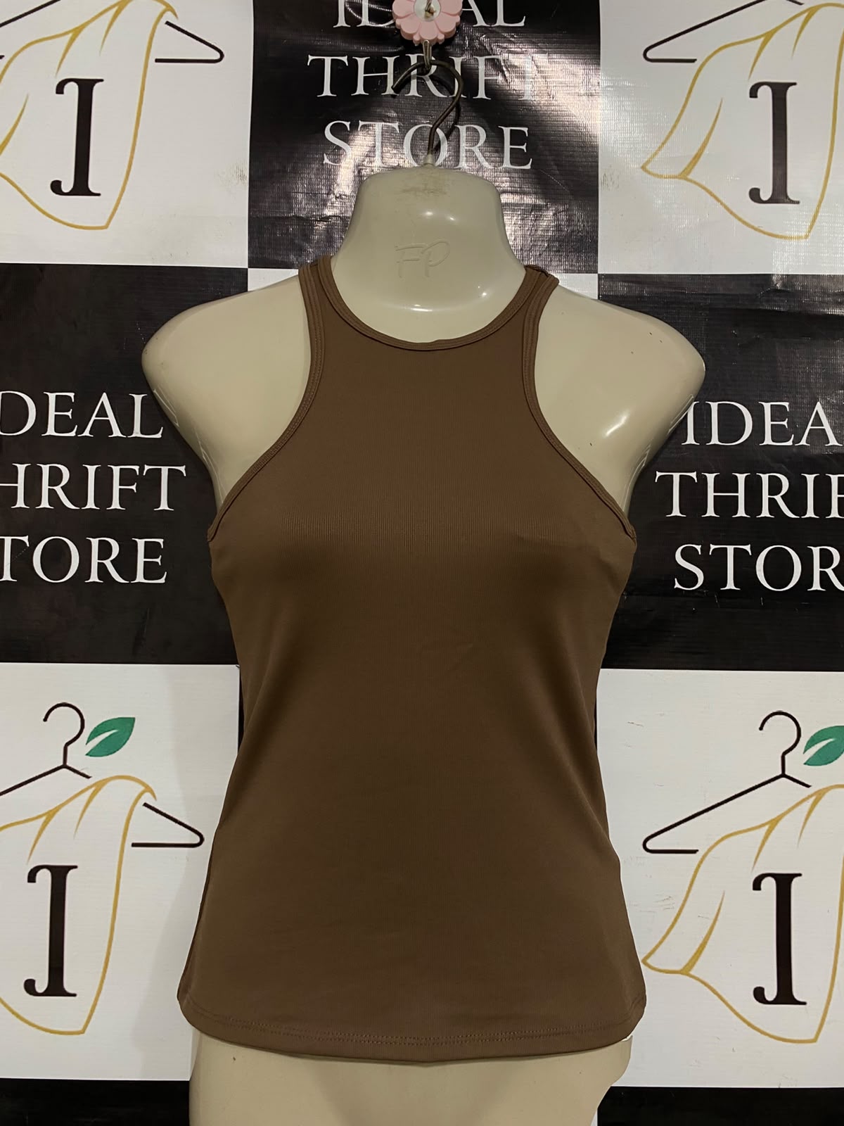H&M |S| BUST 15| A46| BROWN RIBBED RACERBACK TECHNICAL UTILITY TANK TOP