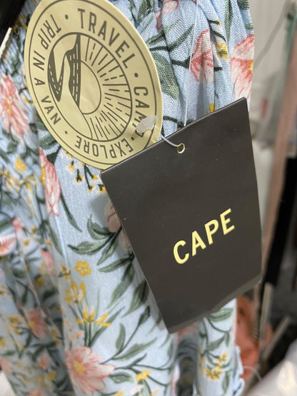 CAPE |S| WAIST 28| A46| BLUE FLORAL TIERED DRAWSTRING TECHNICAL UTILITY SKIRT