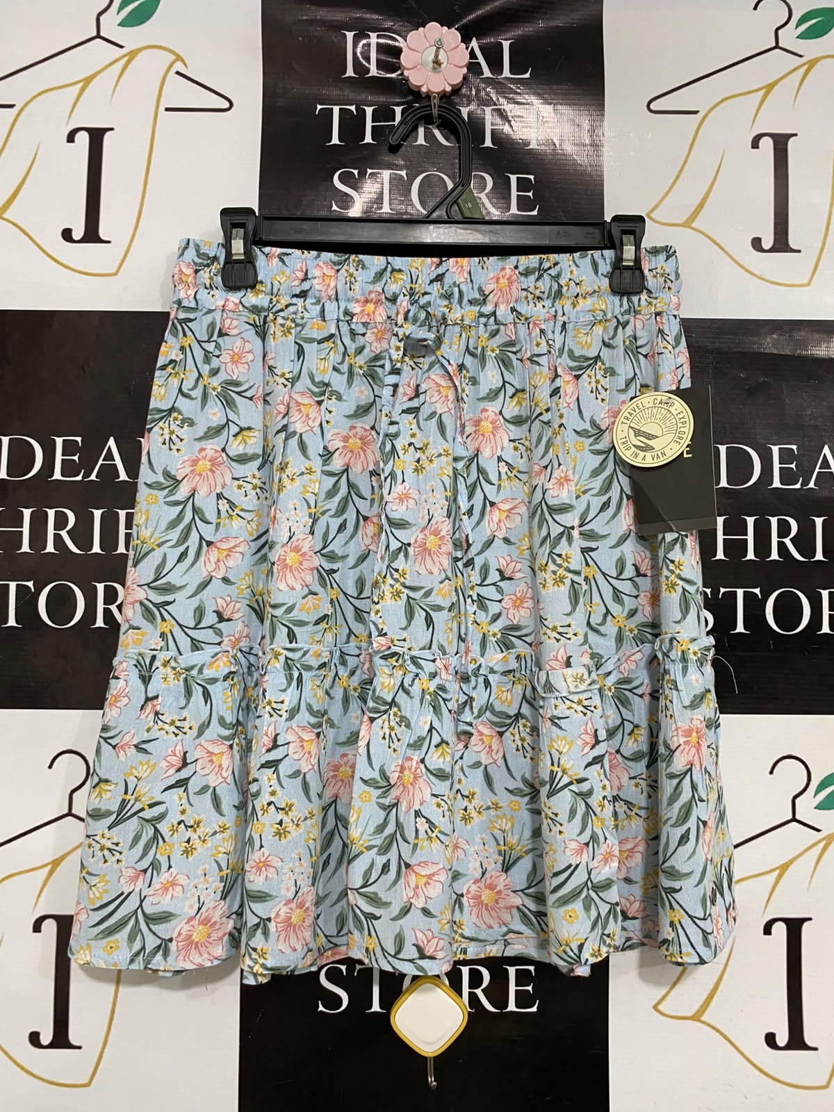 CAPE |S| WAIST 28| A46| BLUE FLORAL TIERED DRAWSTRING TECHNICAL UTILITY SKIRT