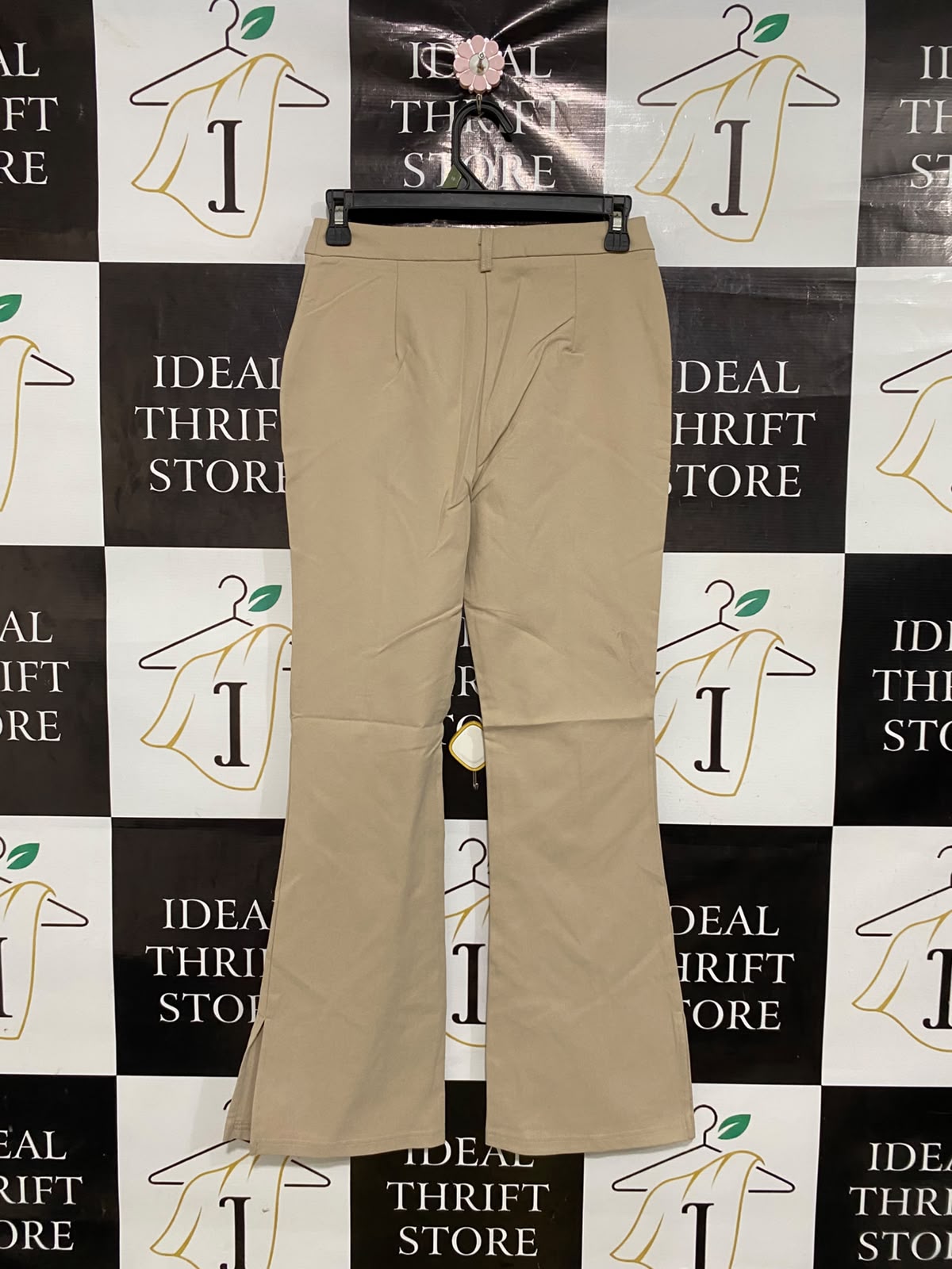 SHEIN |XS| WAIST 26| A46| BEIGE SEAM-FRONT FLARED TECHNICAL UTILITY TROUSERS