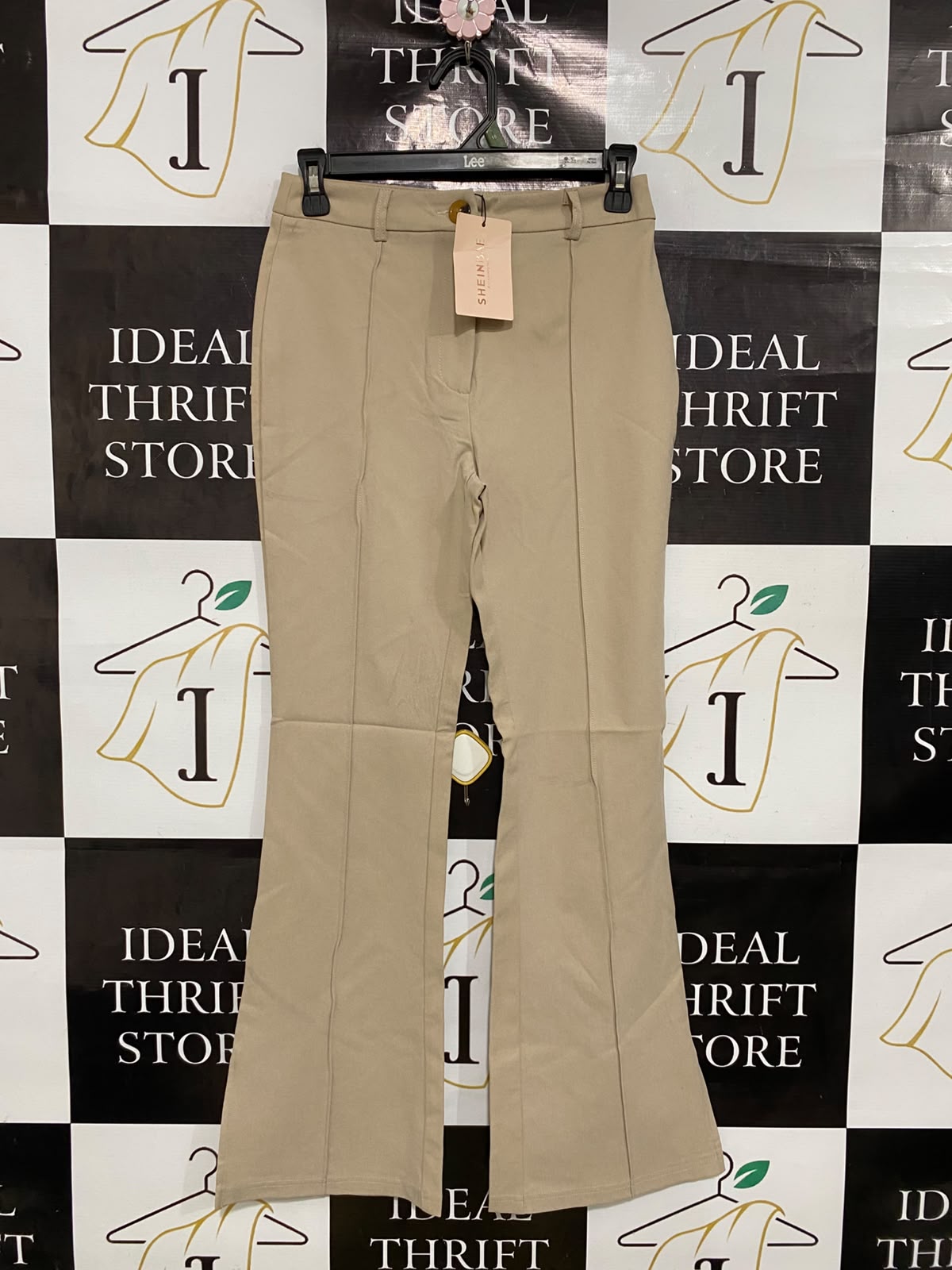 SHEIN |XS| WAIST 26| A46| BEIGE SEAM-FRONT FLARED TECHNICAL UTILITY TROUSERS