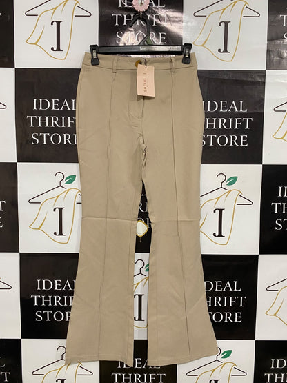 SHEIN |XS| WAIST 26| A46| BEIGE SEAM-FRONT FLARED TECHNICAL UTILITY TROUSERS