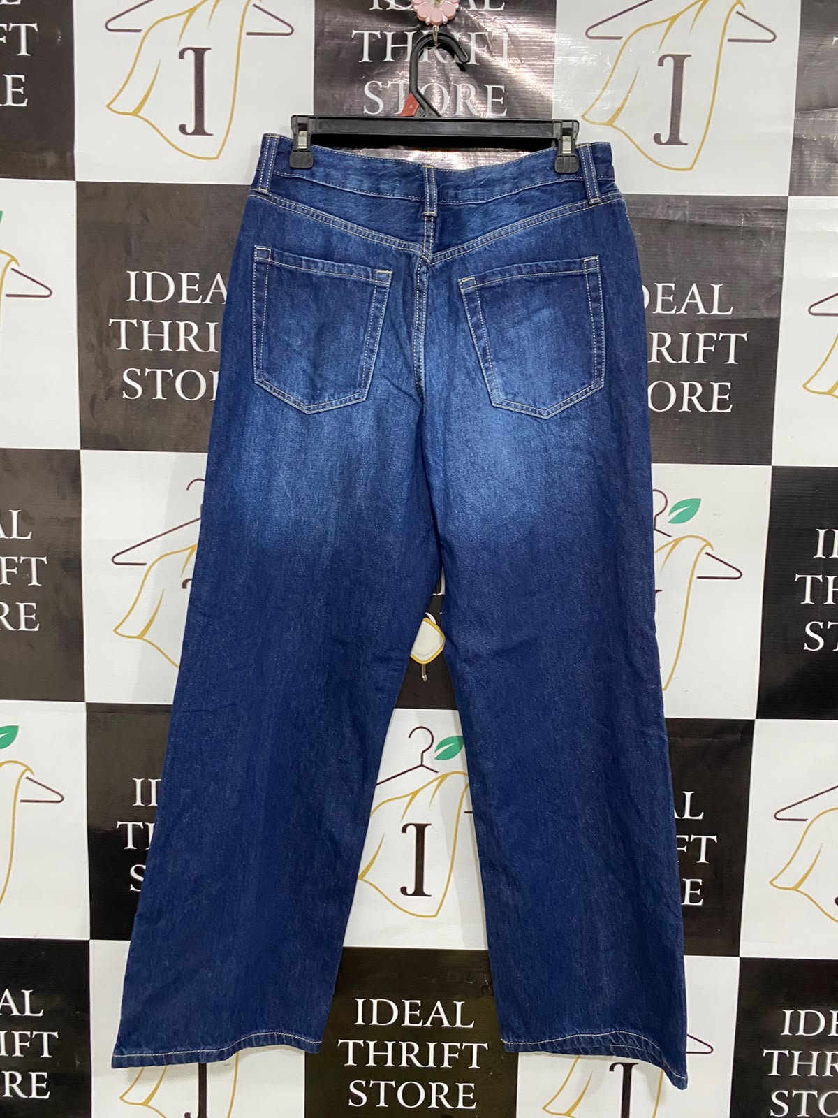 RIVER ISLAND |L| WAIST 30| A46| MEDIUM-WASH DENIM HIGH-WAIST WIDE-LEG TECHNICAL UTILITY JEANS