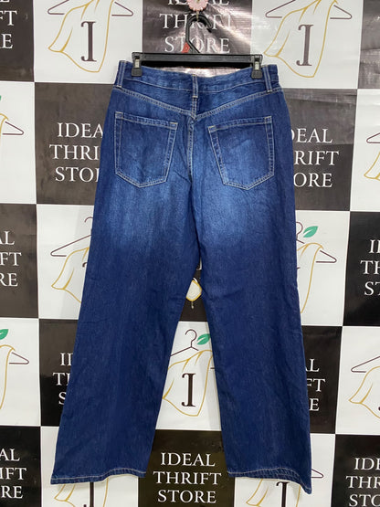 RIVER ISLAND |L| WAIST 30| A46| MEDIUM-WASH DENIM HIGH-WAIST WIDE-LEG TECHNICAL UTILITY JEANS