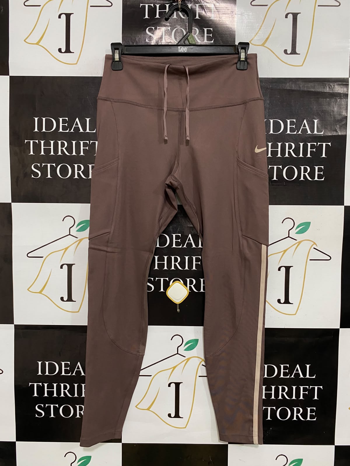 NIKE |M| WAIST 26| A46| BROWN NIKE LOGO-BRANDED DRAWSTRING TECHNICAL UTILITY LEGGINGS