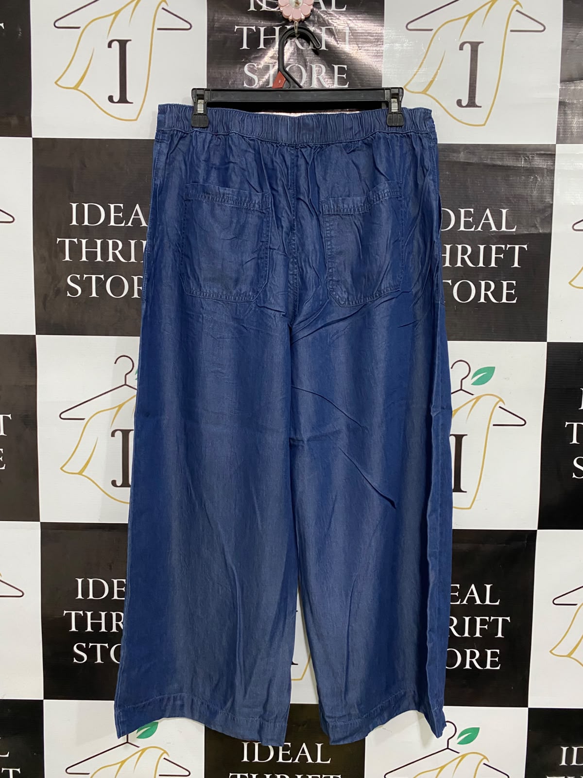 SUZANNEGRAE |L| WAIST 32| A46| BLUE DENIM-EFFECT DRAWSTRING TECHNICAL UTILITY CROPPED TROUSERS