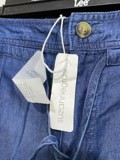 SUZANNEGRAE |L| WAIST 32| A46| BLUE DENIM-EFFECT DRAWSTRING TECHNICAL UTILITY CROPPED TROUSERS