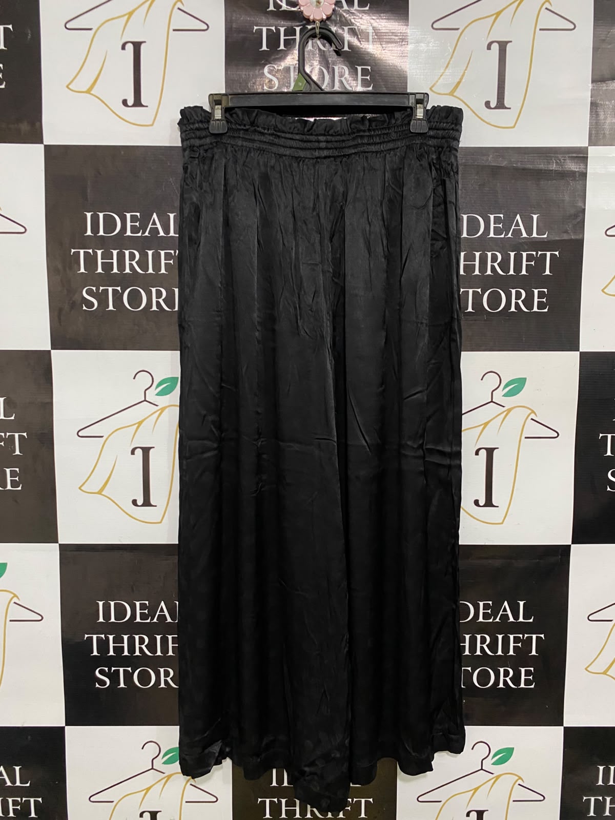 MONSOON |M| WAIST 30| A46| BLACK MONSOON SATIN-FINISH TIE-WAIST WIDE-LEG TECHNICAL UTILITY PALAZZO PANTS