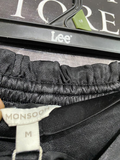 MONSOON |M| WAIST 30| A46| BLACK MONSOON SATIN-FINISH TIE-WAIST WIDE-LEG TECHNICAL UTILITY PALAZZO PANTS