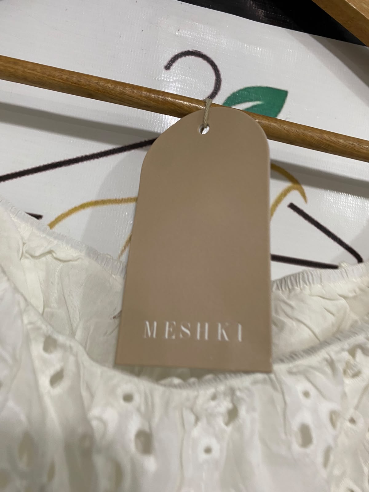 MESHKI |L| BUST 18| A46| WHITE EYELET EMBROIDERED OFF-SHOULDER TECHNICAL UTILITY CROP TOP